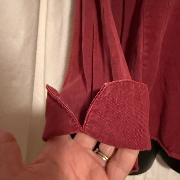 TIANELLO TENCEL "Suzy" Blouse Women's Sz XL Maroon Button Down Collared V Neck - Picture 3 of 6